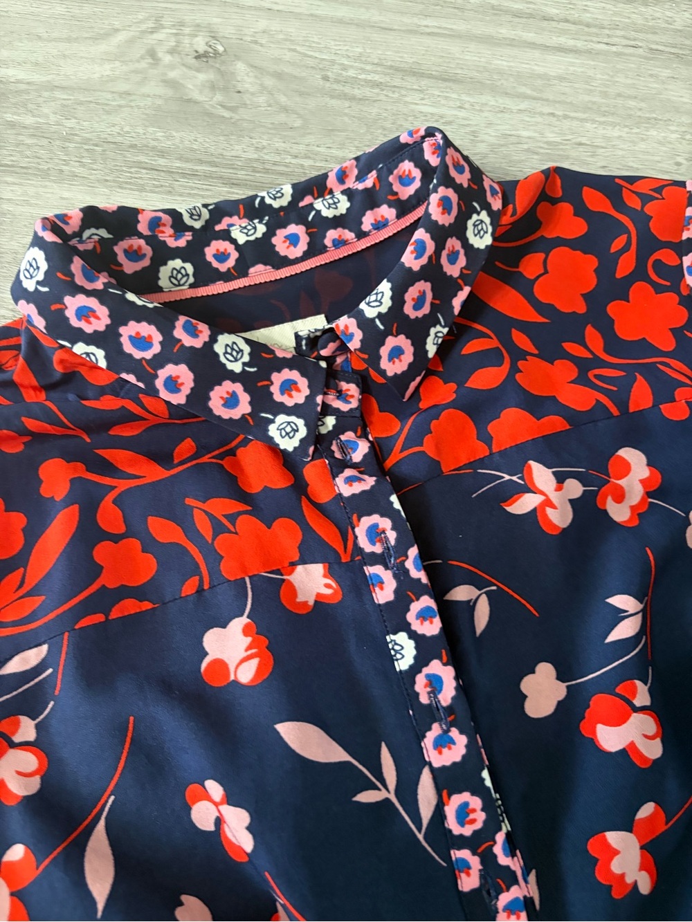 Boden Navy and Red Mixed-Print Midi Dress - Picture 4 of 7